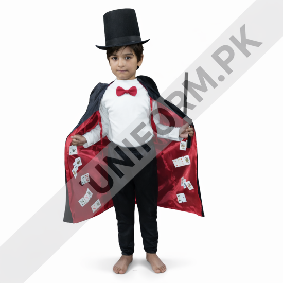 Magician Costume For Kids With Gown Cap And Stick