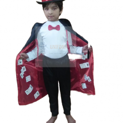 Magician Costume For Kids With Gown Cap And Stick