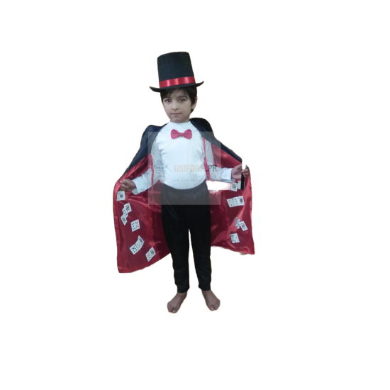 Magician Costume For Kids With Gown Cap And Stick